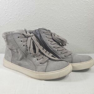 Steve Madden gray faux suede zip up & lace up Demmie high top sneakers 7.5